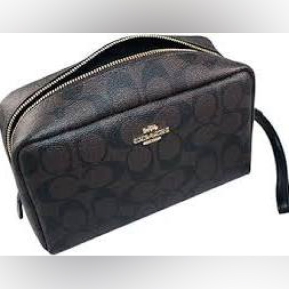 COACH Signature Boxy Cosmetic Case 20 Brown/Black - Picture 2 of 9